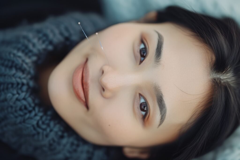 acupuntura en una joven mujer con parálisis facial