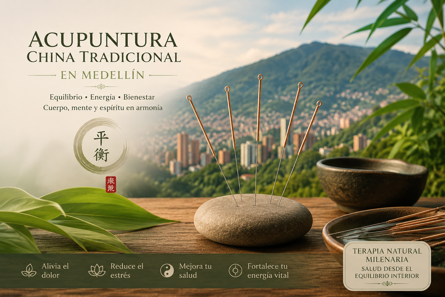 Acupuntura china tradicional en Medellín – agujas de acupuntura sobre fondo natural